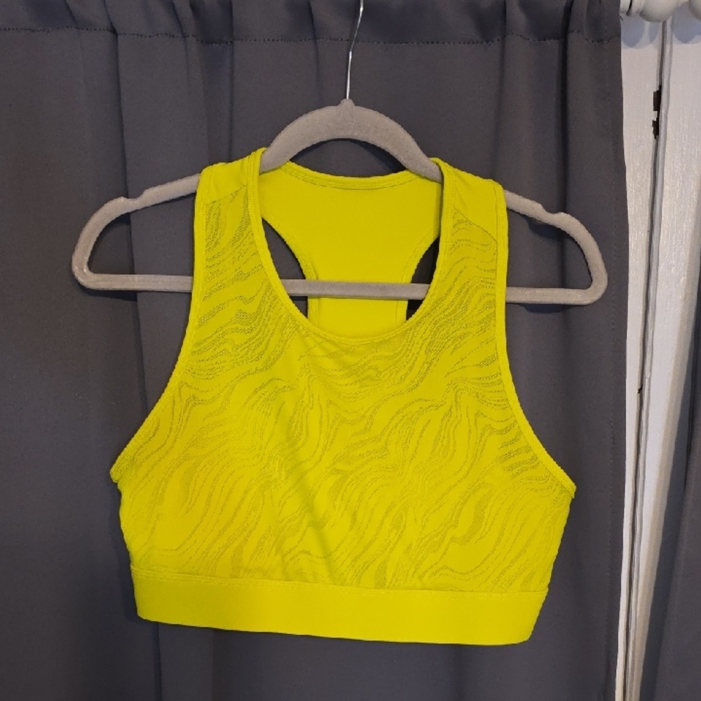 Women's Sports Bra Yellow Chartreuse Removable Pads Lined Athleisure‎ Sz 34 GUC